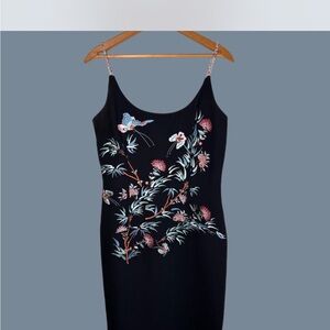 Vintage Black Floral Embroidered Slip Dress